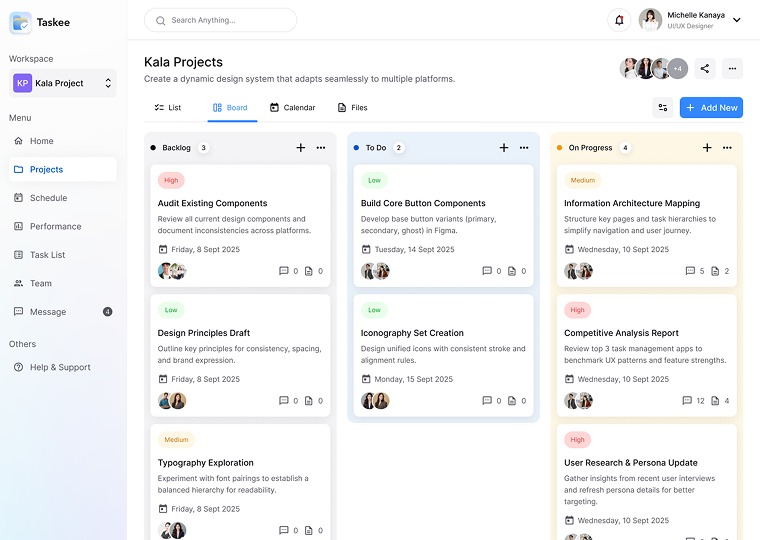 Project board — Taskee screen